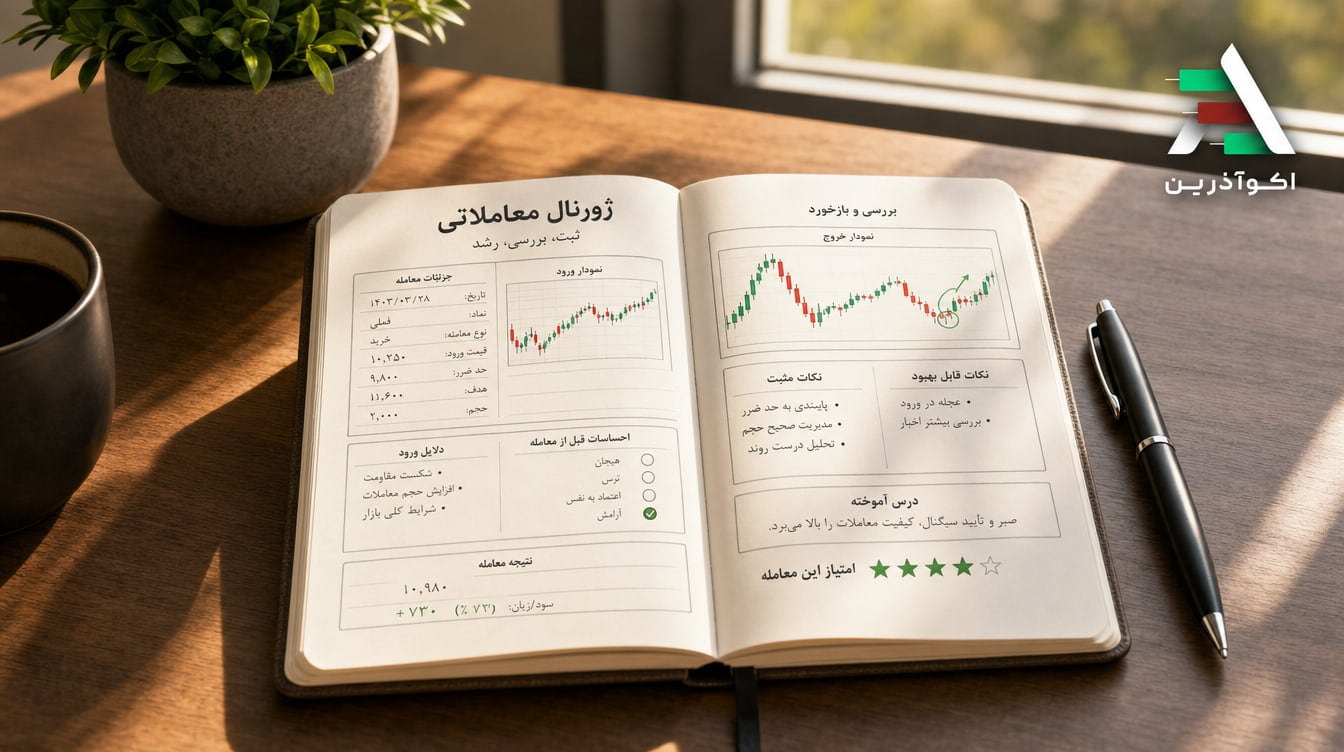  نمای نزدیک از یک دفترچه ژورنال معاملاتی